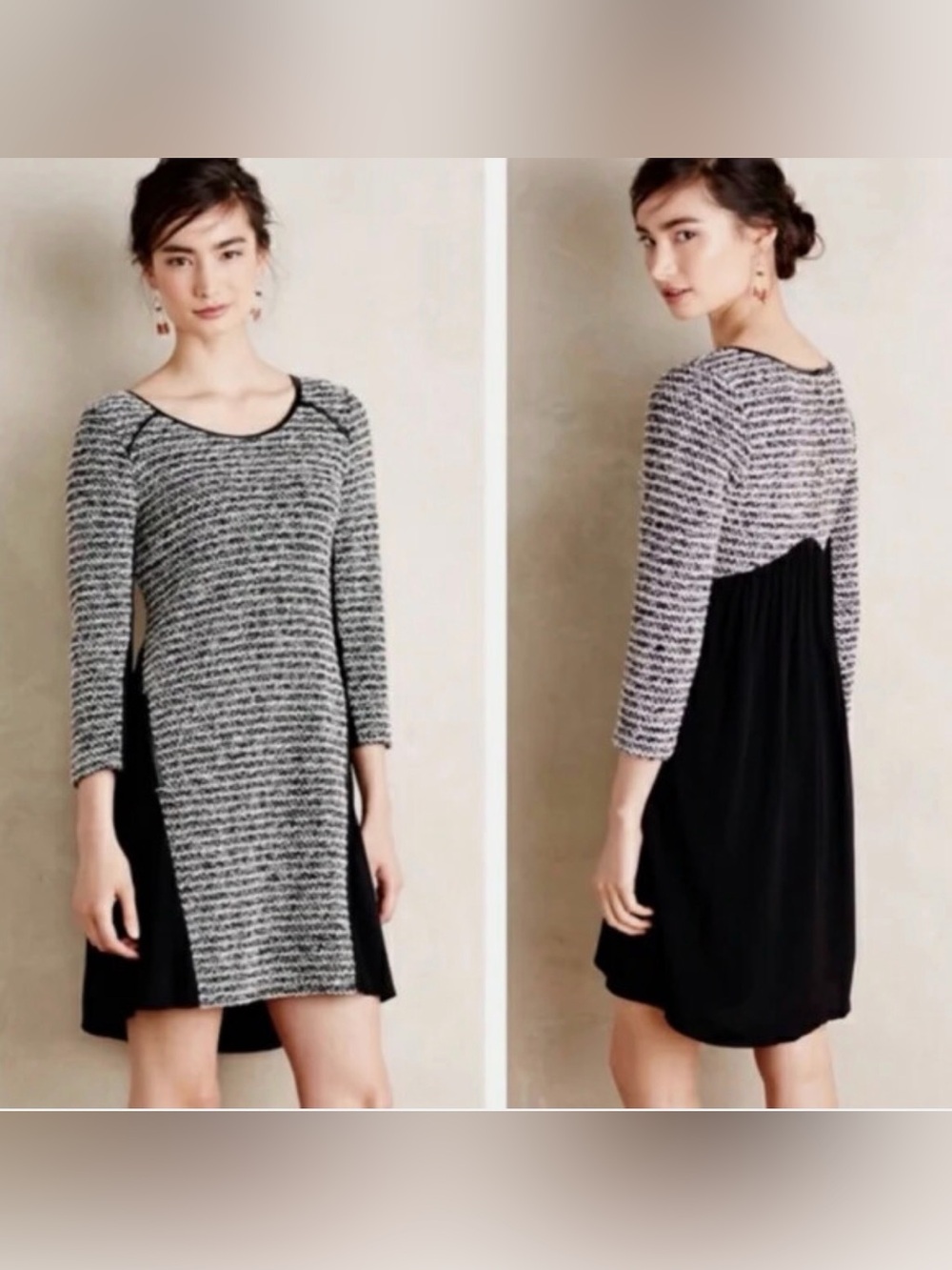 Anthropologie Black and white tweed mini shift dress
